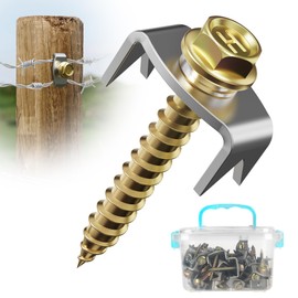 Dabolang 50 PCS Wire Fence Staples with Wire Fixer, Fence Fasteners for Wire Fencing, Fence Post Screws for Softwoods, Reuse/Easy Remove Fence Nails for Mesh and Woven Fencing Repair