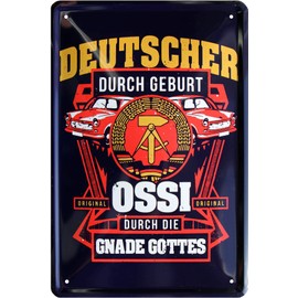 WOGEKA ART Retro Tin Sign German Through Birth Ossi by the Grace of God Funny Saying Gift Idea Birthday Christmas Decoration 20 x 30 cm Vintage Design Metal 907