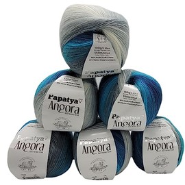 6 x 100 g knitting yarn Papatya Angora multicoloured with colour gradient, 500 g knitting wool, colourful with merino, gradient yarn (blue, turquoise, grey, white, 556-83)