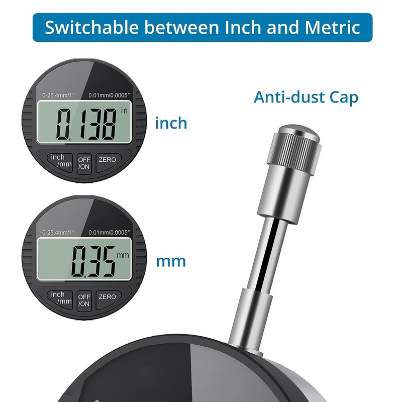 AUTOUTLET Digital Dial Gauge 0.01/0.0005 Inch Digital Dial Gauge Measuring