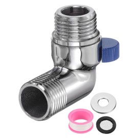 sourcing map Brass Chrome Shower Head Shut Off Valve, G1/2" Shower Control Valve Water Pressure Regulator Replacement for Shower System with PTFE Tape and Gasket (Polished Silver & Blue)