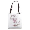Floral Pink Monogrammed Letter V Initial Unicorn & Flowers Tote