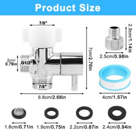 Bidet T Adapter with Shut Off Valve, Stainless Steel 3 Way T Valve 7/8" x 7/8" x 1/2" or 3/8", Chrome Finish Tee Connector Bidet Attachment for Toilet, Comes with PTFE Tape