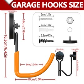 3-H Heavy Duty Magnet Garage Hooks 4 Pack, J Shape Strong Magnetic Hooks for Hanging Cordless Power Drill, Utility Magnetic Tool Holder for Metal Cabinet, Steel Pegboard, Toolbox, Garage(Orange)