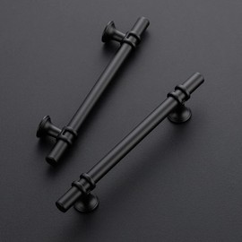 Ravinte 10 Pack 7.38 Inch Cabinet Pulls Kitchen Cupboard Handles with Round Base Matte Black Drawer Pulls Cabinet Handles 7.38" Length,5" Hole Center