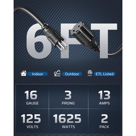 DEWENWILS 2 Pack 6FT Outdoor Extension Cord Waterproof, Heavy Duty 16 AWG SJTW, NEMA 5-15P to 5-15R, 3 Prong Grounded Plug for Indoor and Outdoor, ETL Listed, Black