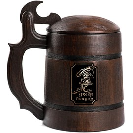 Green Dragon Wooden Beer Mug, Lord Beer Stein, Game Gift, Beer Tankard