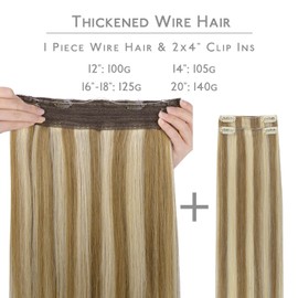 WENNALIFE Wire Hair Extensions (Increase 50% Lifespan) Real Human Hair 22 inch 150g Ash Brown Highlighted Golden Blonde Remy Real Hair Extensions Invisible Wire Hair Extensions Human Hair Fish Line