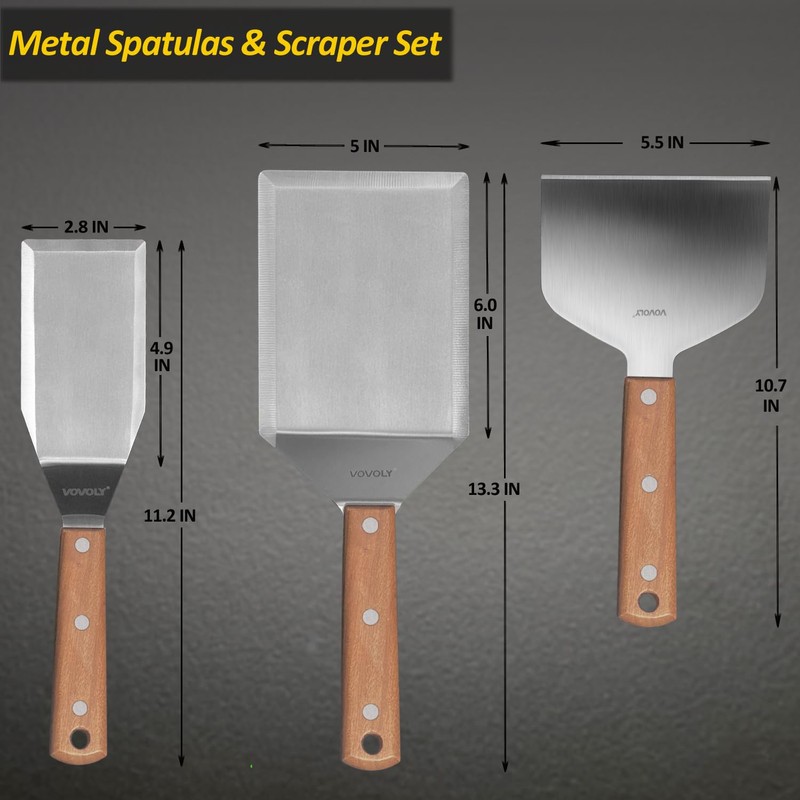 Stainless Steel Metal Spatula Set for Griddle, Grill Spatula Scraper