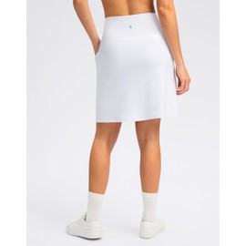 SANTINY 18" Skorts for Women with 4 Pockets High Waist Long Athletic Tennis Skirt Golf Skort Dressy Casual (A White_L)