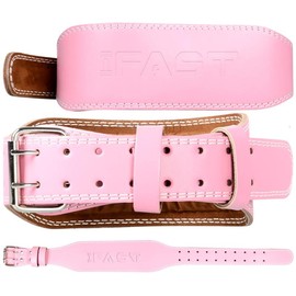 IFAST Weightlifting gym Belt with 4-inch Padded Lumbar for Deadlifts,hip thrust,glute workout Leather Quick Locking Adjustable PU - Color: pink, size: L