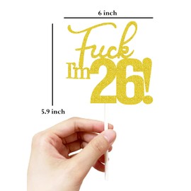 Decoraciones de cumpleaños para tartas doradas para mujeres, 26 decoraciones para tartas, decoraciones de 26 cumpleaños, decoración para tartas de 26 cumpleaños, 26 decoraciones para pasteles, 26 decoraciones de cumpleaños doradas de veintiséis