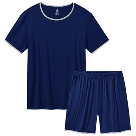 MoFiz - Conjunto de pijama para hombre, ropa de dormir y pantalones cortos, conjunto de pijama ligero y suave para hombre, con bolsillos, S-3XL, Azul marino, XX-Large