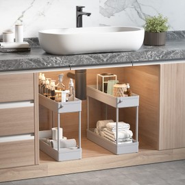 SOLEJAZZ Slim Storage Cart, 4 Tier Bathroom Organizer Mobile Shelving Unit, Rolling Utility Cart Slide Out Organizer for Kitchen, Bathroom, Laundry, Narrow Places, Gray