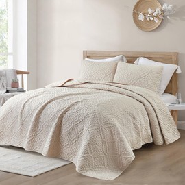 Exclusivo Mezcla Exclusivo Mezcla Queen Quilt Bedding Set, Lightweight Soft Bedspreads Coverlets with 2 Pillow Shams, Modern Brich Beige Quilts Queen Full Size for All Seasons