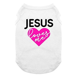 BaxterBoo Jesus Loves Me Dog Shirt - White (X-Small)