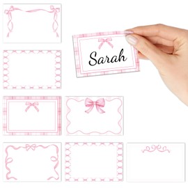 Whaline 180Pcs Pink Bow Name Tag Stickers Pretty Bowknot Rectangle Nameplate Stickers Classroom Bulletin Board Label Decals for Office School Desk Wall Decor