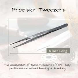 Stainless Steel Sewing Machine & Repair Tweezers 6" with Serrated Tips Multipurpose Tweezers Embroidery thread Plucking Forceps Made of Stainless Steel and Ridged Handle (Straight Precision Tips)