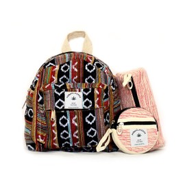 ECOBAWA Hemp Mini Backpack for women coin purse and case Mini Bag with Adjustable Shoulder Straps Big Main Compartment Zipper Closure (Brown)