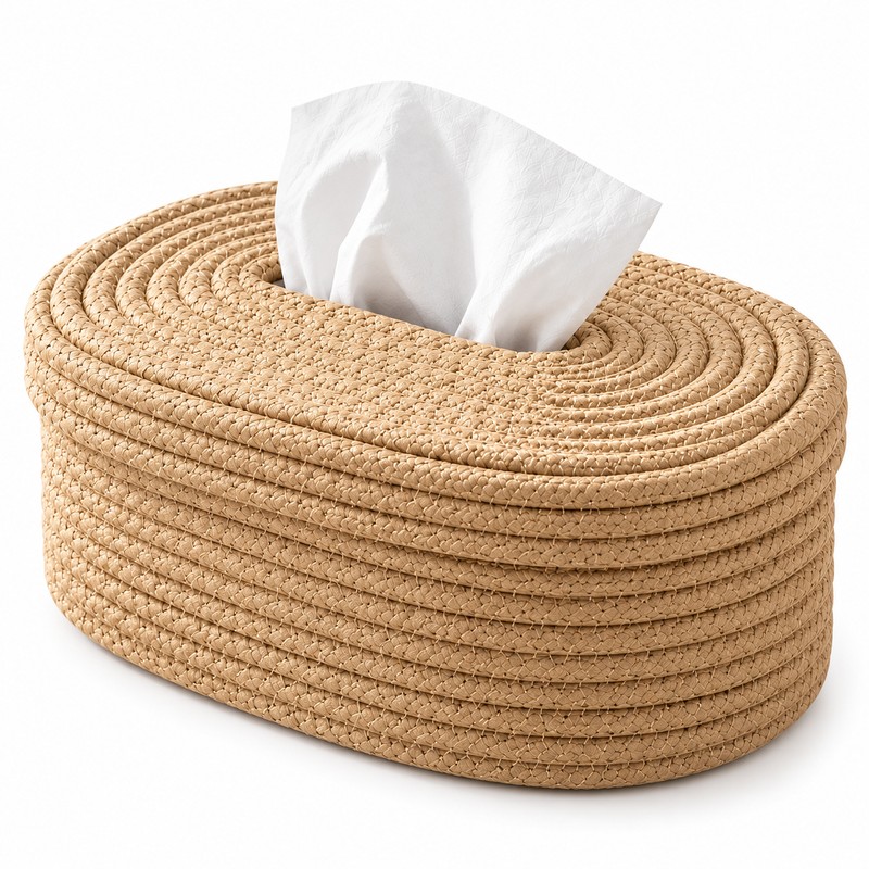 Woven Tissue Box Cover for Home Decor – Oval Textured