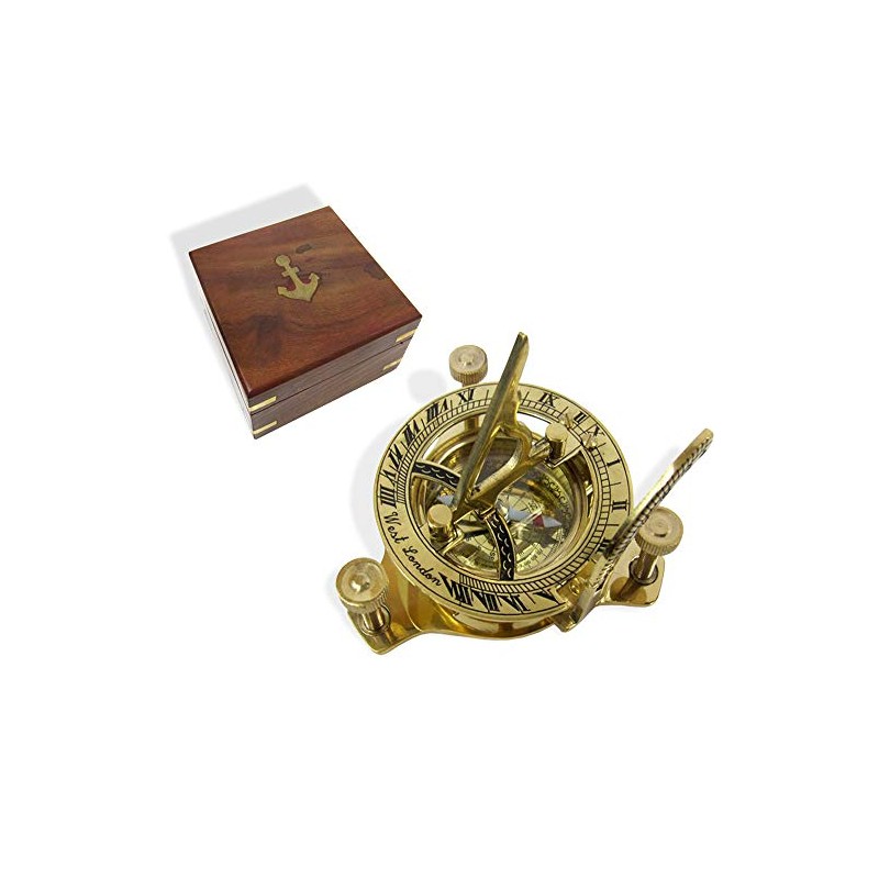 Sundial Compass Solid Brass Sun Dial (with Wooden Box) by