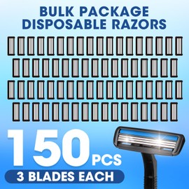 CXYARY 150 Pcs 3 Blade Disposable Razors With Clear Safety Cap, Shaving Razors Bulk for Men &Women, Stainless Steel Blade, Multipurpose Portable Shave Razor for Bathing Hotel Travel, Black