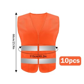 Abiyou 10PCS High Visibility Safety Vest, Hi Vis Vests, High Vis Safety Vests, Fluorescent Safety Vest, Reflective High Visibility Vests, for Outdoor Running Walking Motor Bicycle Drivers (Orange)