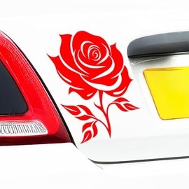 Fear7FX Rose Car Sticker, Vinyl Decal, 140mm x 180mm, Red, Floral, Romantic, Rectangular, Outdoor, Sticker, Decal
