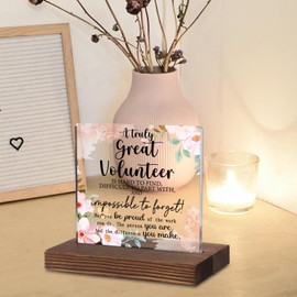 Volunteer Appreciation Gift “A Truly Great Volunteer” Acrylic Desk Sign, Thank You Floral Plaque for Community Helpers, Nonprofit Staff, Church Volunteers, Retirement Keepsake KAC238