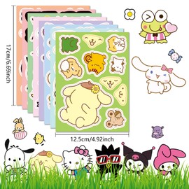 24 Sheets Cute Anime Stickers, Mixed & Matched with 8 Designed Characters (3 of Each) Stickers, Hello Cat Cartoon Themed Party Supplies