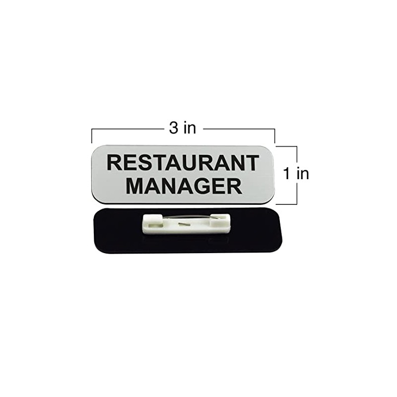 Restaurant Manager 1 x 3" Name Tag/Badge, Silver, (3 Pack)