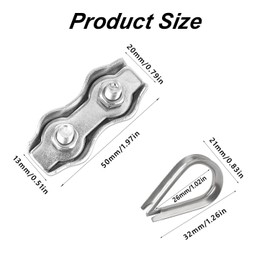 Rybtd Wire Clamp 24 PCS M5 Duplex Wire Rope Grips with M5 Wire Rope Thimbles,304 Stainless Steel 5mm Wire Rope Clamp Fence Wire Connector for 5mm Wire Rope Cable for Clothesline Tensioner Awning Fixed