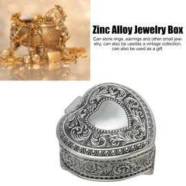 Greensen Herzform Schmuckschatulle, Zinklegierung Vintage -Schmuckstücksbox Organisator für Ringe Ohrringe Halsketten, Antike Silber -europäische Samtfutterstil