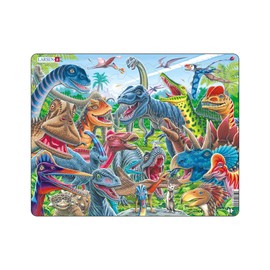 Larsen CZ4 Selfie-Cheerful Dinosaurs Kids Jigsaw Puzzles - Educational Puzzles for Kids Ages 4-12 | Fun Puzzle | Children Development |43 Pieces | Boxless Tray & Frame Included | Made in Norway