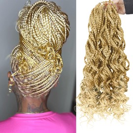 Goddess Curly Box Braids Crochet Braids Hair 3S Wavy Box Braided hair Extension Synthetic Fiber Braiding Hair (18inch, 27/613)