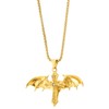 COOLSTEELANDBEYOND Mens Steel Gold Color Bat Wing Cross Pendant Necklace,