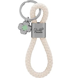 GRUSS & CO 48353 Key Ring Loop Motif Lucky Charm Pendant Consisting of a Braided Loop, with Lucky Charm with Clover Leaf Charm, multicoloured, Motif "lucky charm"