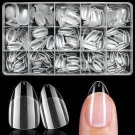 Bellelfin Short Nail Tips, Gel X Nails Tips Clear Press on Nails Soft Gel Acrylic Nail Tips Full Cover Fake Nails for Nail Extension DIY Home Nail Art (Short Almond Shape)