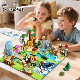 HOGOKIDS 25 Animals Zoo Building Set with Play Mat - 8 Pack Zoo Scene modules Building Blocks Toy for Party Favors Goodie Bag Classroom Prizes Fillers Birthday Gifts for Kids Boys Girls 6+ (1460PCS)