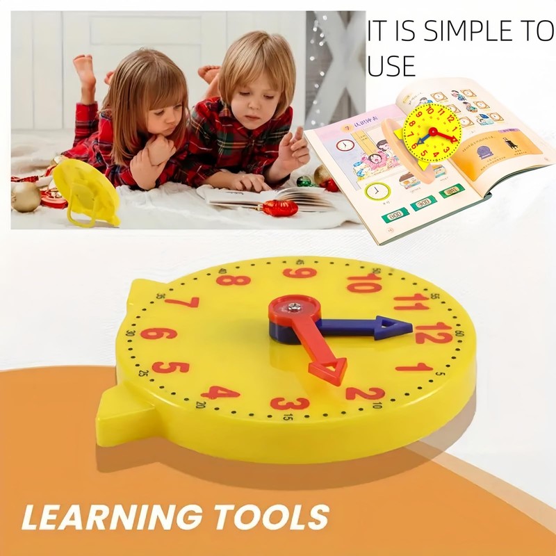 Mubuni 24-Hour Teaching Clock,Yellow Teaching Clock learn to time clock,Te/aching
