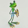 FABULOUS GREEN METAL GARDEN FROG WITH BINOCULARS SCULPTURE ORNAMENT FIGURE