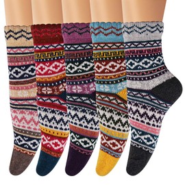 Ofeily Winter Socks 5 Pairs Women Vintage Wool Socks Thick Knit Warm Comfort Socks (ZYX-00105G)