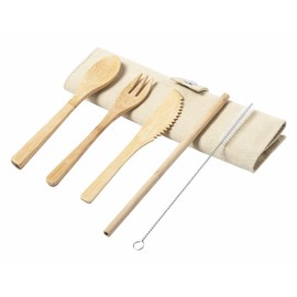 ANTEVIA Matériaux - Set of 3 Wooden Travel Cutlery and a Straw with Cleaning Rod + Storage Bag | Plus 10 Models Lunch Box Portable Table (Corpax)
