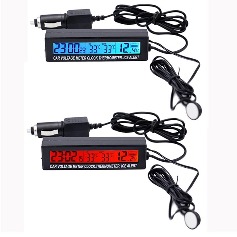 VIGORSTRENG 3 in 1 Digital Car Thermometer Voltmeter Automatic Indoor/Outdoor