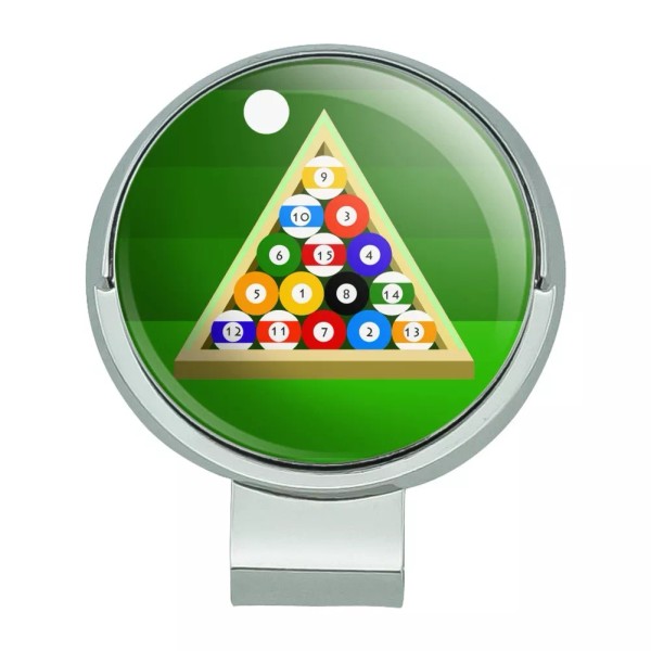 Unbranded Billiard Balls and Triangle Pool Table Golf Hat Clip