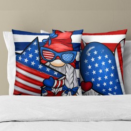 4th of July American Gnome Pillow Cover Set of 2 Patriotic Red Blue Stars Stripes Throw Pillow Covers 18x18 Inch Independence Memorial Day Double Sided Home Decor Pillowcase for Couch Sofa Bedroom