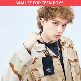 Rough Enough Kids Wallet for Teen Boys with Neck Lanyard Keychain Zipper Coins Pocket Small Slim Minimalist Waterproof Everyday Adventures Black