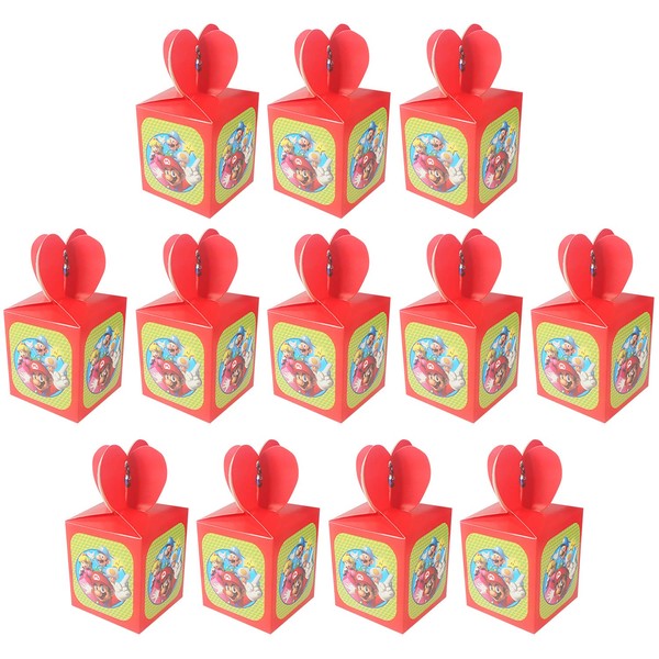 Qemsele Kids Party Boxes 12pcs, Reusable Kids Party Bags for Theme Birthday Party Favors Give Aways Supplies Gift Lunch Meal Box Treat Bags Goodie for Children Toddlers Wedding Festival (Mario)