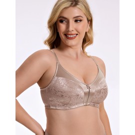 Wingslove Women's Full Coverage Wireless Bra Non Padded Comfort Minimizer Bras Plus Size Floral Pattern Support (Toffee,34DD)