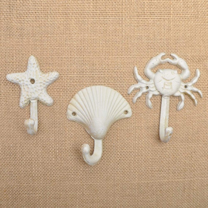 TOPBATHY 3pcs Wall Hooks Sea Star Shape Wall Mounted Decorative